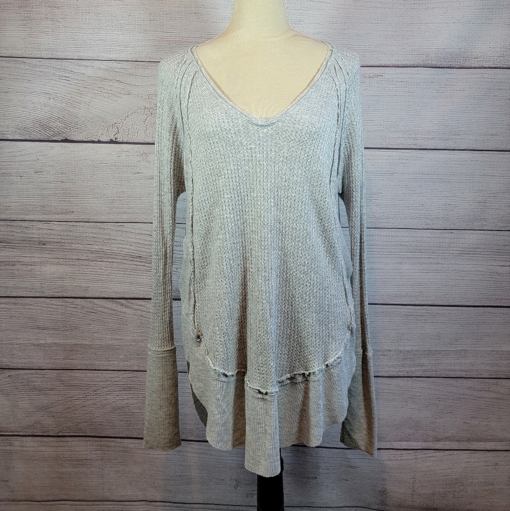 WE The Free Free People Catalina Oversized Thremal Shirt Grey Size Small - Picture 4 of 9